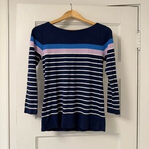 Vineyard Vines Blue and White Fitted Blouse with Crew Neck